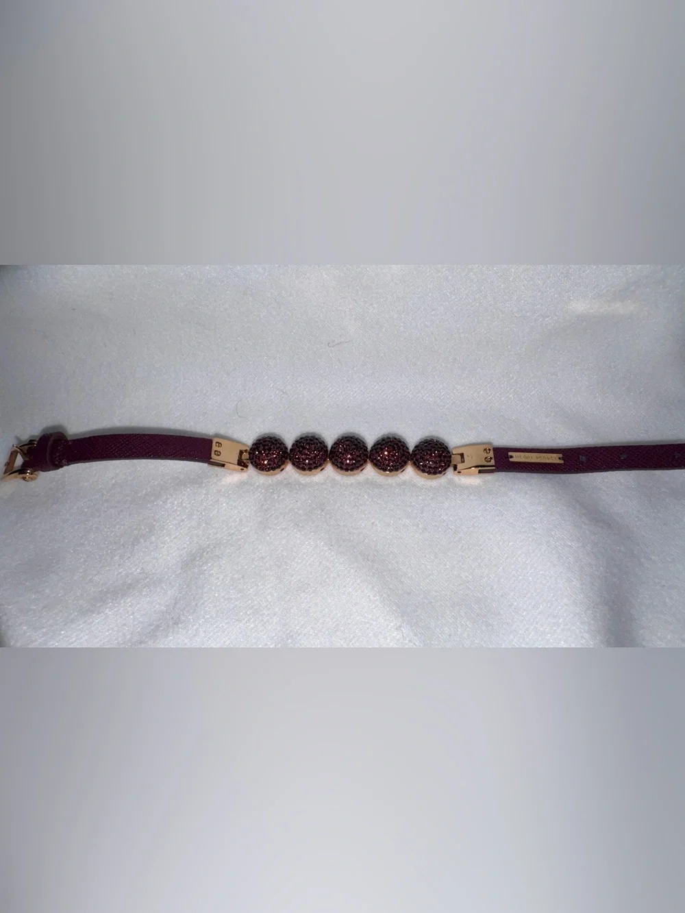 Henri Bendel Rose Gold Buckle Bracelet with Deep Purple Crystal Beads